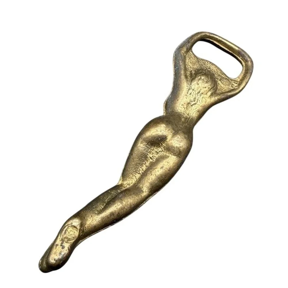 Vintage Brass Figural Lady Bottle Opener Nude‎ Siren Barware 4 Inch Antique Gold